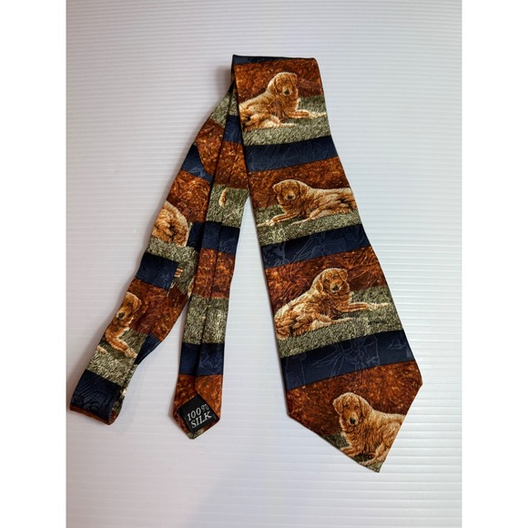 Bonnie Marris Endangered Species Golden Retriever 100% Silk Necktie - Picture 1 of 6